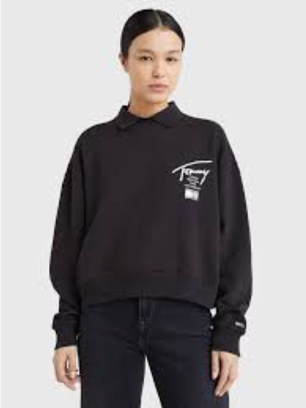 Tommy Hilfiger Black Polo-Collar Logo Sweatshirt